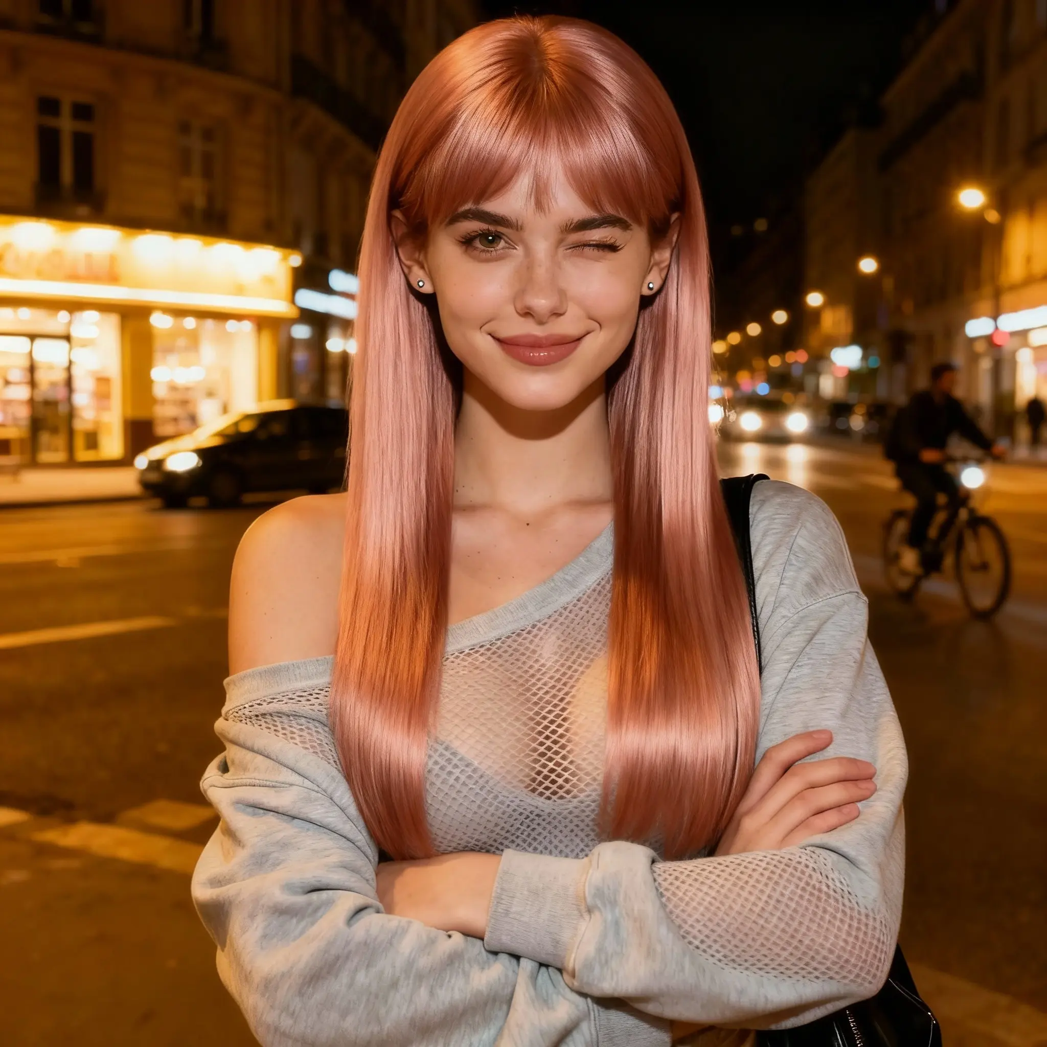 Woman with natural brown shoulder-length hair in casual attire - original photo before AI hair transformation