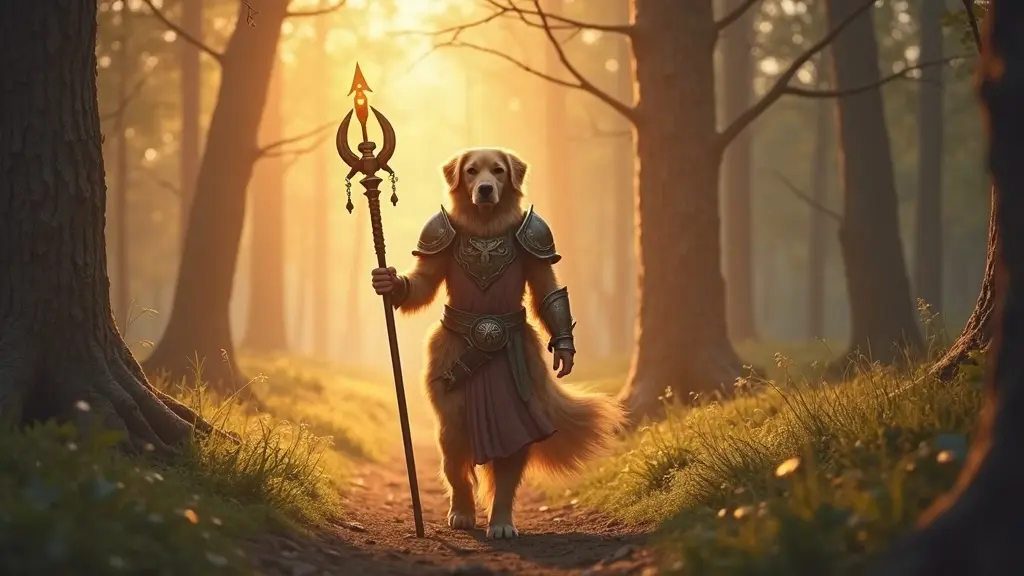 Fantasy concept art of a humanoid golden retriever warrior generated with Flux 1.1 Pro Ultra AI Image to Image in detailed cinematic style