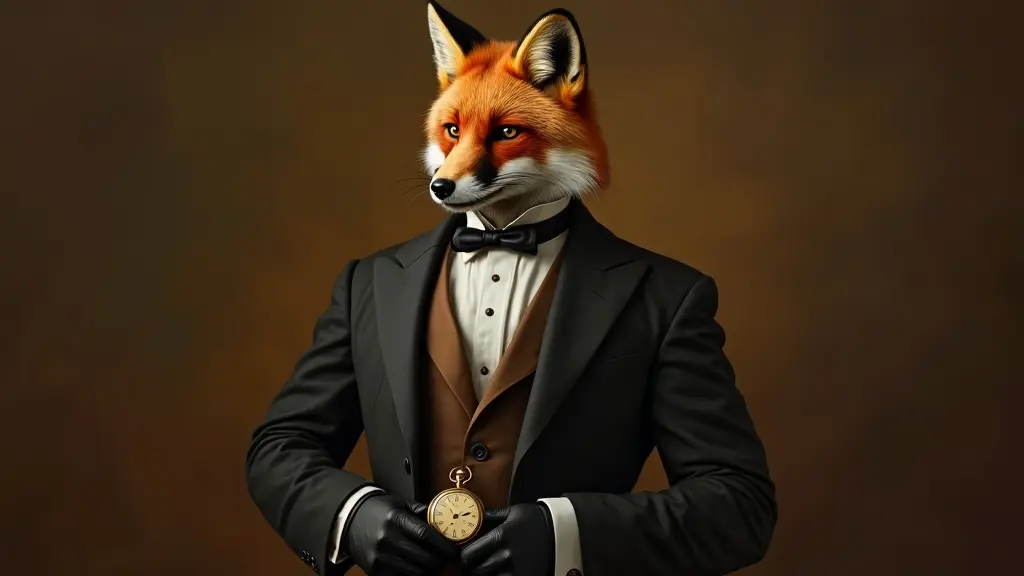 Victorian-style anthropomorphic fox portrait in oil painting
