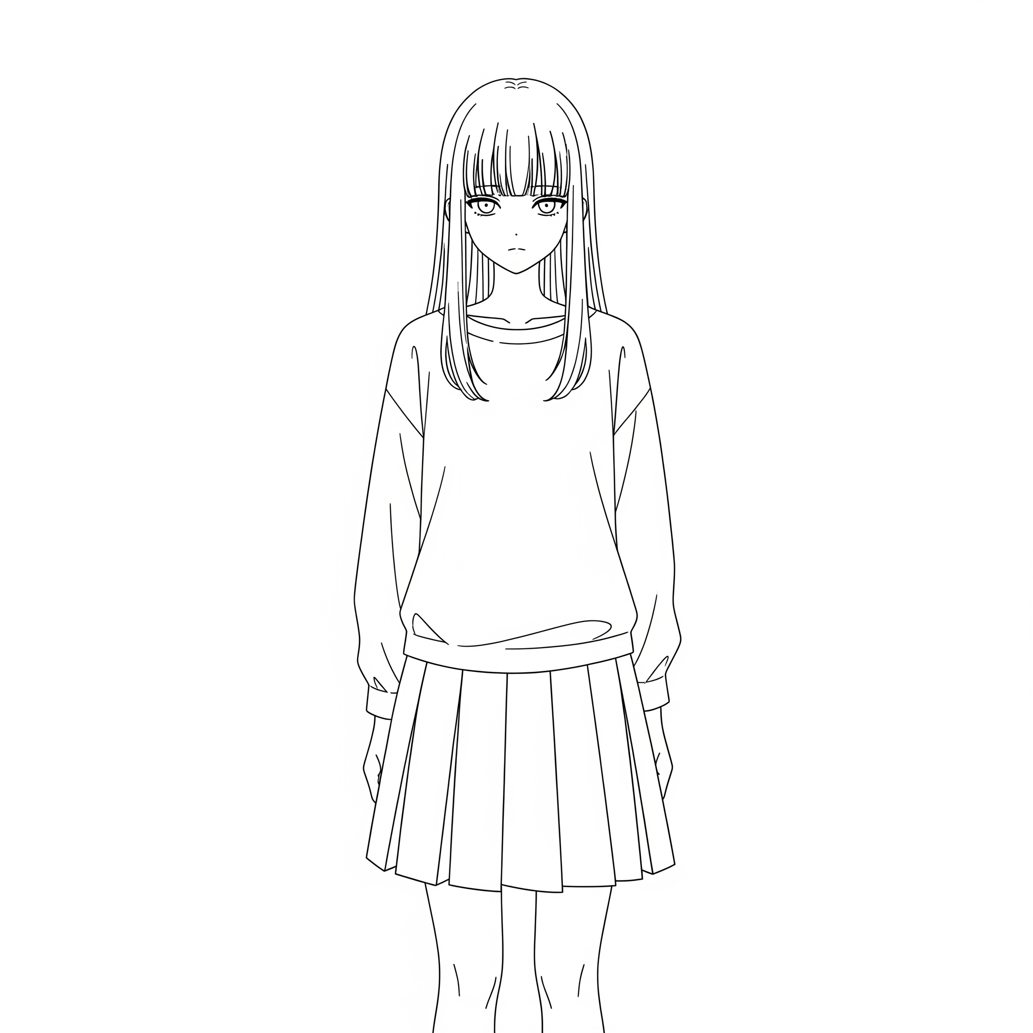 An anime-style black and white line art of a girl, serving as the 'before' input for the Nano Banana AI Generator's colorization feature.