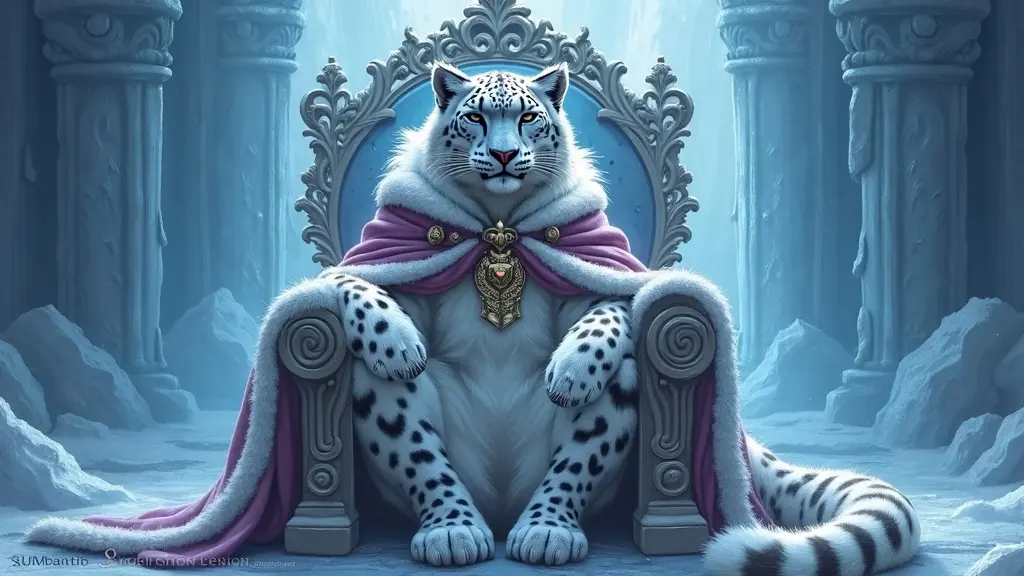 A fantasy snow leopard character created with the Stable Diffusion 3.5 AI Image Generator, blending animal realism with imaginative design